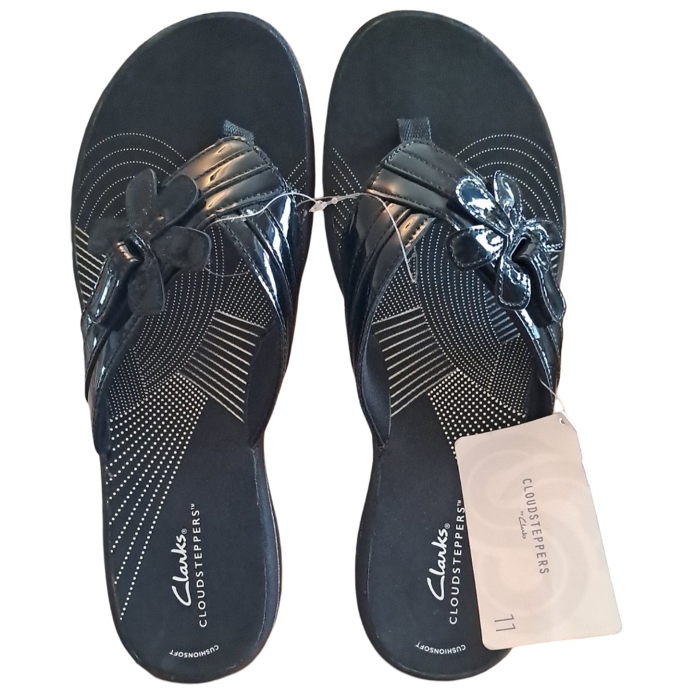 Clarks Cloudsteppers Brinkley Flora Sandals  Size 11 Black Patent NWT